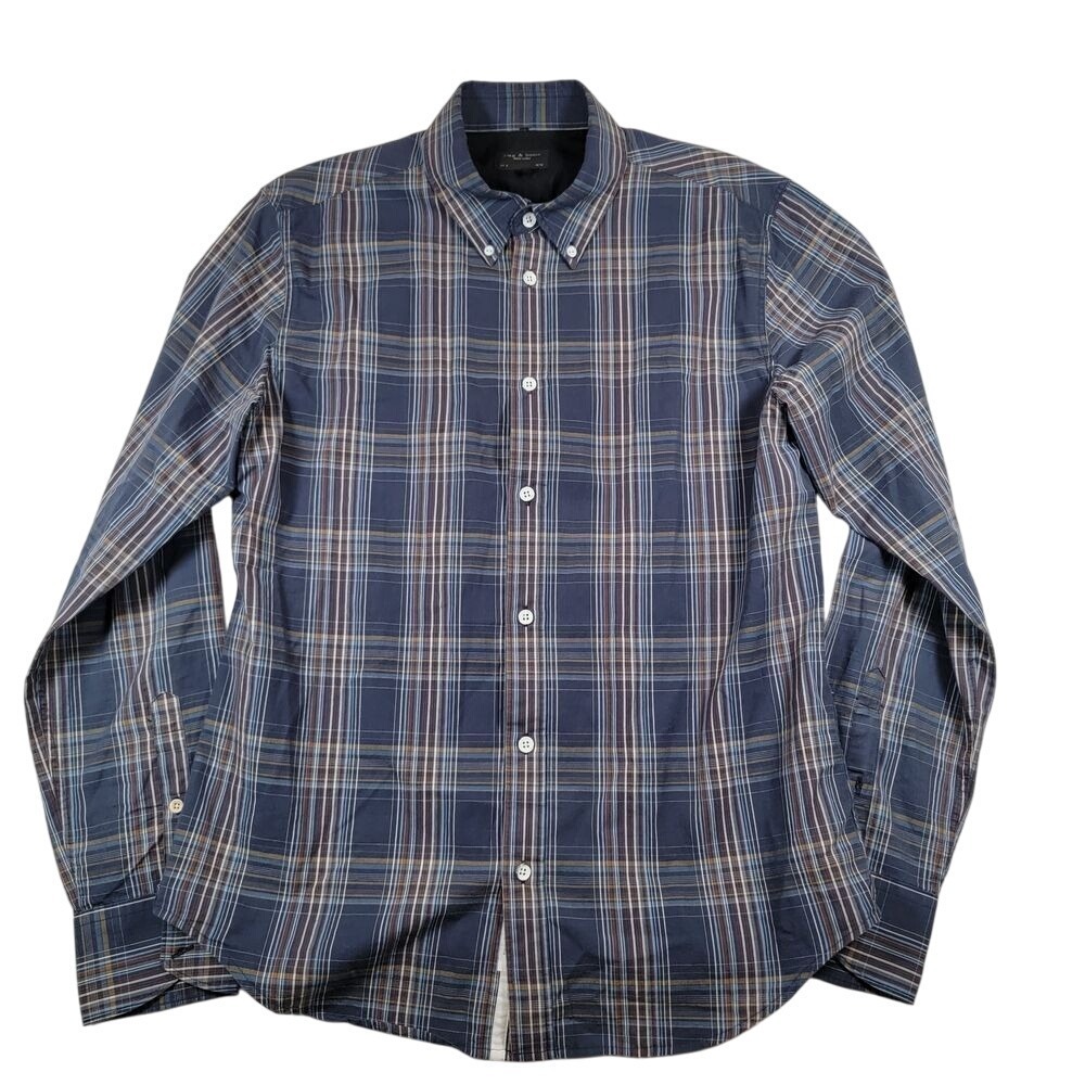 rag & bone Men's Button Down Shirt Sz Medium Fit 2 Blue Plaid Preppy